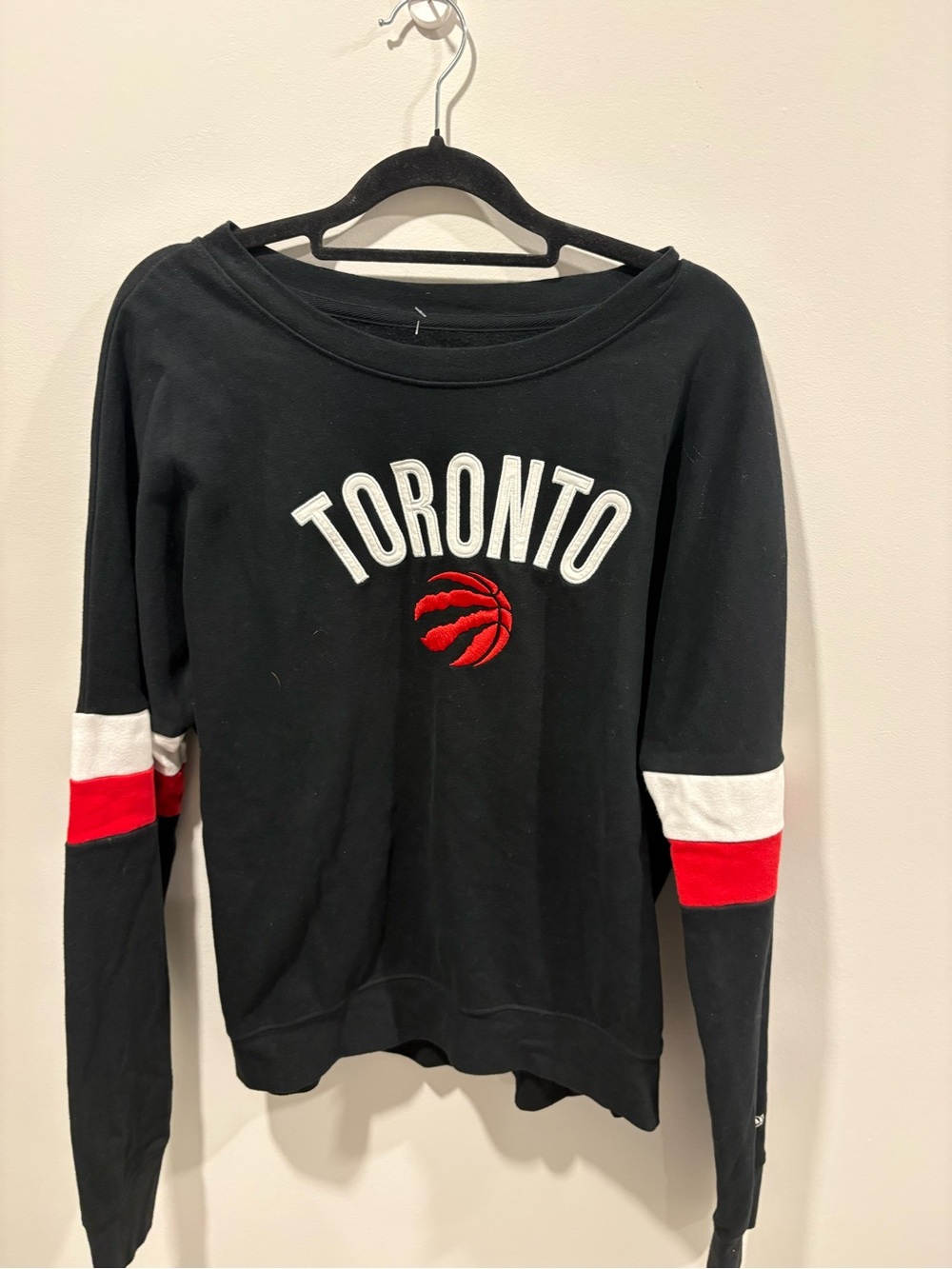 New Era Black Off-the-Shoulder Sweater with Red & White Accents
